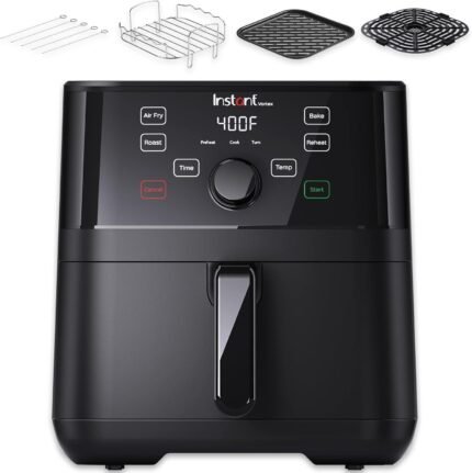 5.7QT 4-in-1 Electric Air Fryer, EvenCrisp Air Flow Tech, One-Touch Smart Programs, 120-400°F, Black