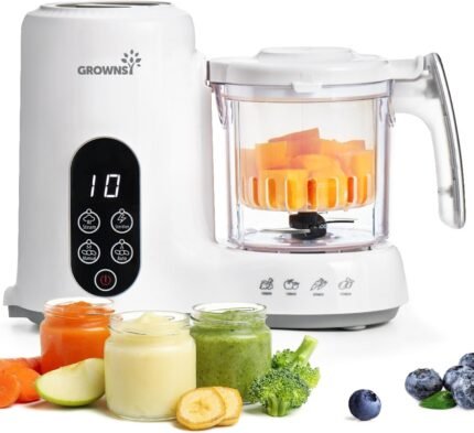 Baby Food Maker with Steam Basket, One Step Baby Food Processor Steamer Puree Blender Grinder Mills Machine, Auto Cooking Grinding and Sterili-zing for Healthy Homemade Baby Food, BPA-Free