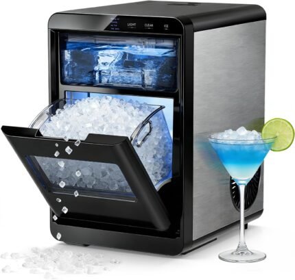 Nugget Ice Maker Countertop - 44LB/Day, Self-Cleaning Portable Ice Machine with LED Display, 10-15 Minute Fast Ice Making for Home/Office/Bar