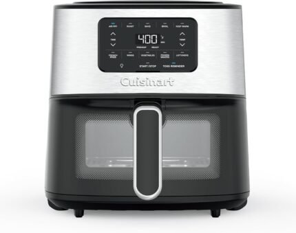 6QT 5-in-1 Air Fryer with Viewing Window, 5 Presets, Toss Reminder, Stainless Steel & Black