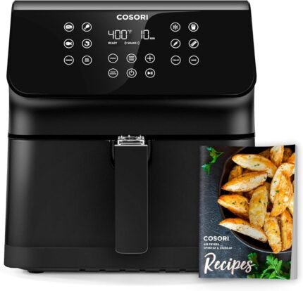 5.8QT 12-in-1 Air Fryer, 360° Air Circulation, Custom Shake Reminder, Dishwasher Safe