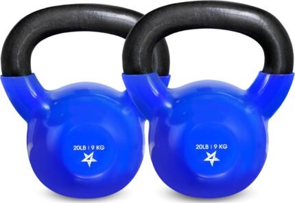 20 LB KETTLEBELLS SET OF 2, Vinyl Coated Cast Iron Strength Training Kettlebells for Home Gym Exercises, Fitness, Full Body Workout Equipment, Push Ups, and Grip Strength