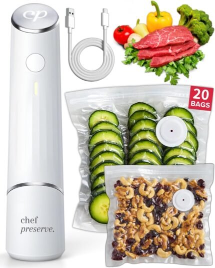 Compact Vacuum Sealer for Food (Vacuum Sealer Machine + 20 Reusable Vacuum Bags) Powerful Handheld Vacuum Sealer Machine, Seal Meal Saver, Portable Food Sealer