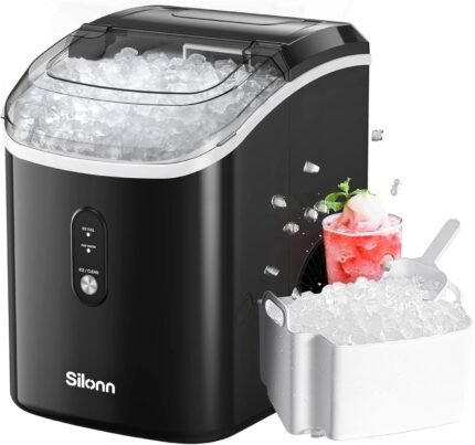 Nugget Ice Maker Countertop, Chewable Pellet Ice Machine with Self-Cleanin Function, 33lbs/24H Portable Ice Makers for Home Kitchen Officce, Black