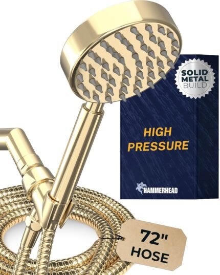 High-Pressure Handheld Shower Head with Solid Brass Holder, Polished Brass 2.5 GPM