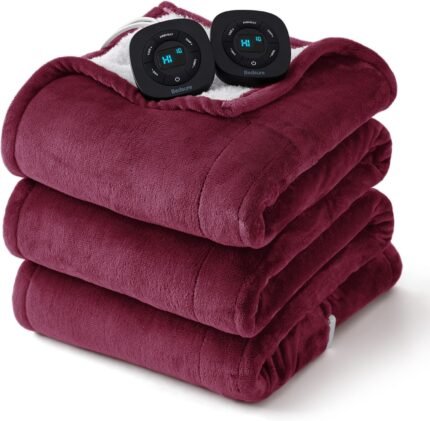 Electric Blanket King Size - Dual Control Heated Blanket King Size, Fast Heating with 10 Time Settings & 10 Heat Settings, Warm Gift for Grandma (100x90 inches, Red)