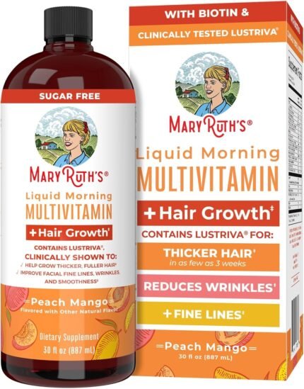 Liquid Multivitamin+Hair Growth | Thicker Hair & Facial Wrinkles in Women | Biotin 10000mcg | Hair Growth Supplement | Skin Care | Age 18+ | 30 Fl Oz