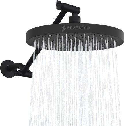 Round Rain Shower Head with Adjustable Extension Arm, High Pressure Filtered for Bathroom