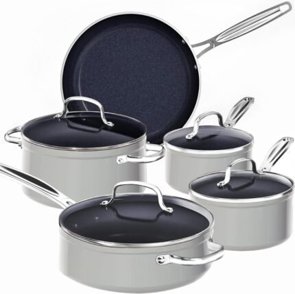 9-Piece Scratch-Resistant Cookware Set Durable Induction Compatible Kitchen Pot Pan Set