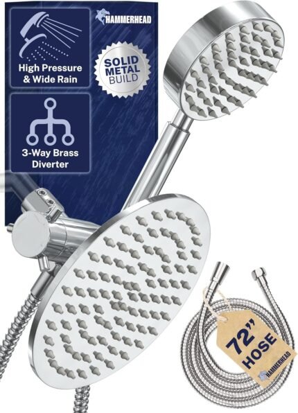 8-Inch Rainfall Dual Shower Head Combo, All-Metal Handheld Chrome 2.5 GPM
