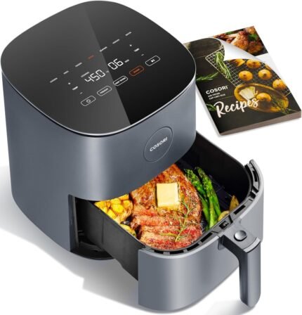 5QT 9-in-1 Compact Air Fryer, 450°F Max Temp, Shake Reminder, Easy-Clean Glass Panel