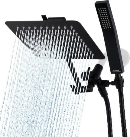 8-Inch Square Dual Shower Head Combo, All-Metal Handheld with Adjustable Extension Arm (Matte Black)