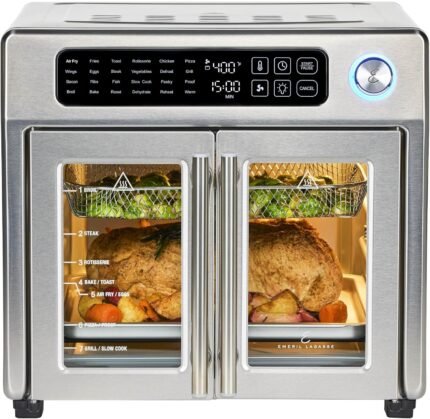 26QT French Door Air Fryer Oven, 24 Cooking Presets, 360° Air Crisp, Stainless Steel Design