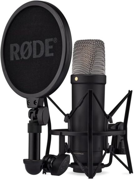 Large-Diaphragm Studio Condenser Microphone - XLR & USB Outputs - Shock Mount & Pop Filter Included - Music Production, Vocal Recording, Podcasting - Black
