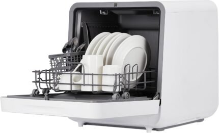 Portable Countertop Dishwashers, Compact Dishwashers with 5 L Built-In Water Tank & Inlet Hose, LED Display, Space-Saving Design Ideal for Small Apartments/Dorm/RVs