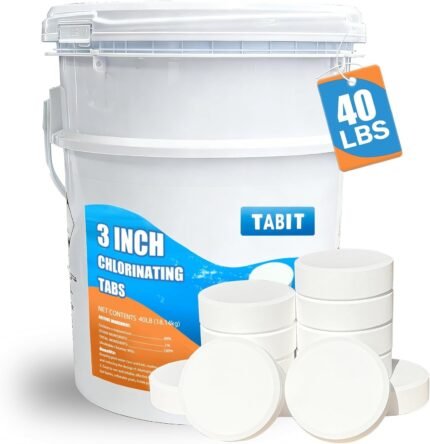 Chlorine Tablets 3 inch 40 Pounds, Swimming Pool Long Lasting Chlorinating Tablets, Slow Dissolving, Tri-Chlor for Swim Pool, Hot Tubs, Spa
