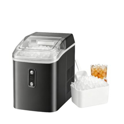 Ice Makers Countertop, Portable Nugget Ice Machine, Ready in 6 Mins, 24lbs in 24Hrs, Auto-Cleaning, with Basket and Scoop, for Home, Kitchen, RV, Camping, Black