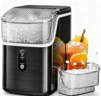 35Lbs/24H Pellet Ice Machine with Chewable Ice,Self-Cleaning Pebble Ice Maker with Ice Scoop,One-Click Operation,for Home/Kitchen/Office(Black)