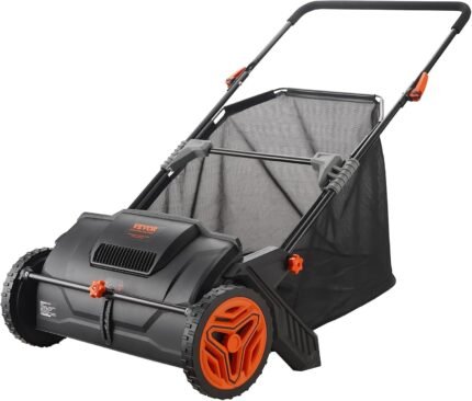 Push Lawn Sweeper, 21inch Leaf & Grass Collector, Heavy Duty Thickened Steel Durable to Use with Large Capacity 3.5 cu. ft. Mesh Collection Hopper Bag, 2 Spinning Brushes