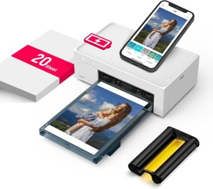 4x6'' Photo Printer Battery Edition, Wireless Photo Printer, Dye Sublimation Printing Full-Color Photo 20-Sheet, Portable Picture Printer Ideal for Travel Home Use