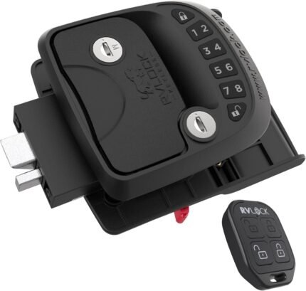 Compact RV Lock Keyless Entry with Remote, Secure Camper Latch Replacement, Durable RV Door Lock Replacement for Trailers with Patented Security Technology