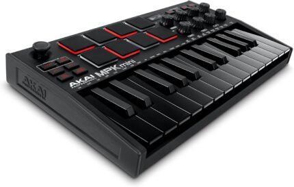25 Key USB MIDI Keyboard Controller With 8 Backlit Drum Pads, 8 Knobs, Music Production Software and Native Instruments Sound Package (NKS Integration), Black