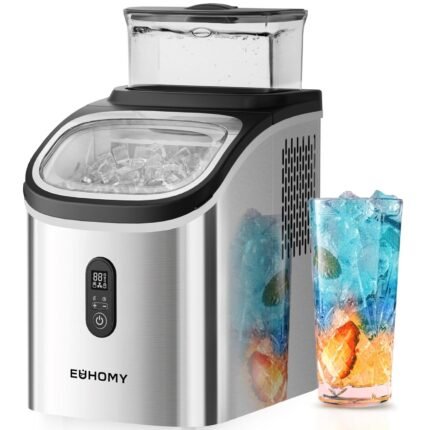 Ice Cube Maker Machine Countertop with External Water Tank, 2 Ways to Add Water, 34Lbs/Day, 16Pcs Ready in 7 Mins, Auto-Cleaning, with Ice Scoop & Basket, for Home/Kitchen/Office/Bar (Silver)