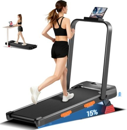3-in-1 Foldable Treadmill with 300 LBS Capacity, 15% Walking Pad Treadmills for Home and Office, 2.5 HP Under Desk Treadmill with Quiet Brushles