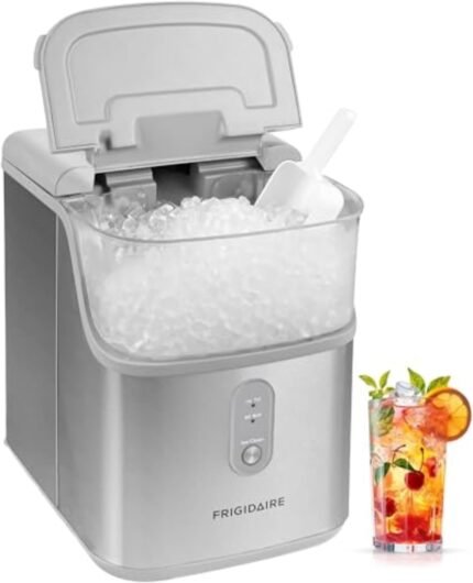 Countertop Crunchy Chewable Nugget Ice Maker, Compact, 33lbs per Day, Metallic Finish