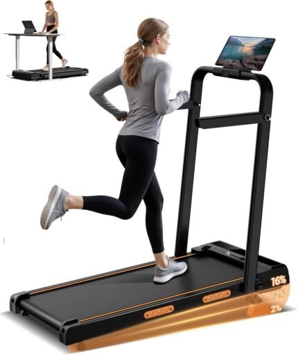 4-in-1 Under Desk Treadmill with Handles, Foldable Treadmill with 2.5 HP Quiet Brushless, 330 LBS Capacity