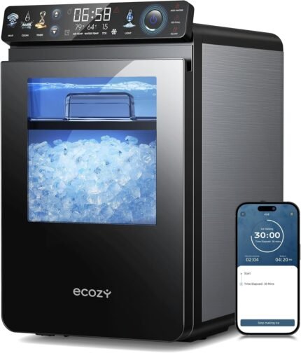 Smart Nugget Ice Maker Countertop, First Full-Color Smart Panel Ice Machine with APP Control, Double-Layer Insulation, 44 lbs/24H Soft Pellet Chewable Ice, Pull-Out Water Tank, Self-Cleaning